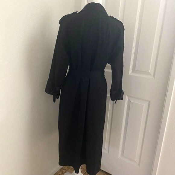 Miss Adone by Sanyo Vintage Black Trenchcoat Buckle Belt Epaulets Rain Size Sm - Picture 7 of 12